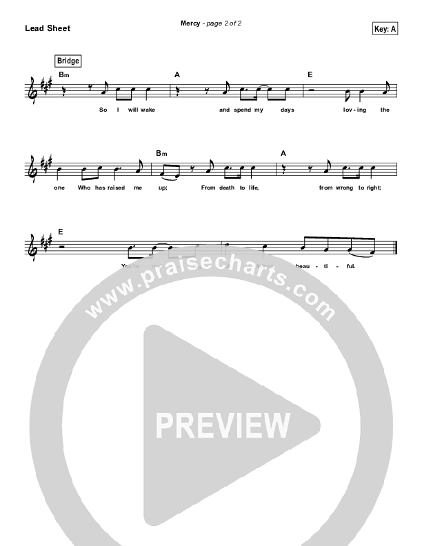Mercy (Simplified) Lead Sheet (Bethel Music)