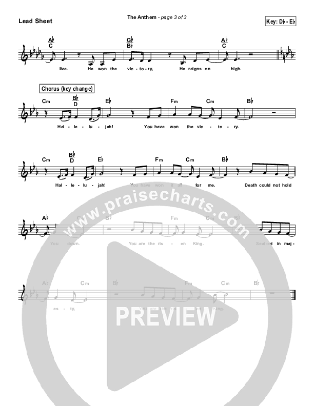 The Anthem (Simplified) Lead Sheet (Planetshakers)