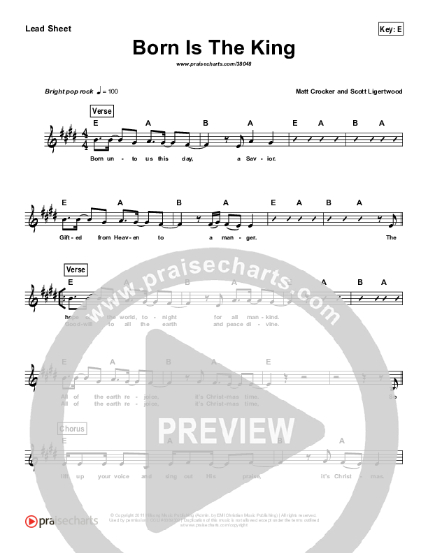 Born Is The King (It's Christmas) (Simplified) Lead Sheet ()