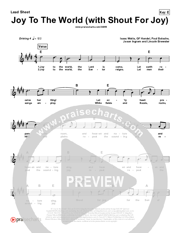 Joy To The World (with Shout For Joy) (Simplified) Lead Sheet (Paul Baloche)