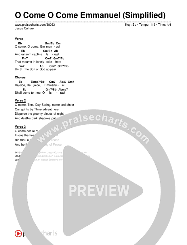 O Come O Come Emmanuel (Simplified) Chord Chart (Jesus Culture)