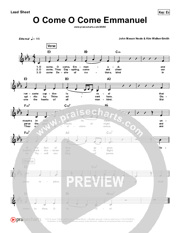 O Come O Come Emmanuel (Simplified) Lead Sheet (Jesus Culture)