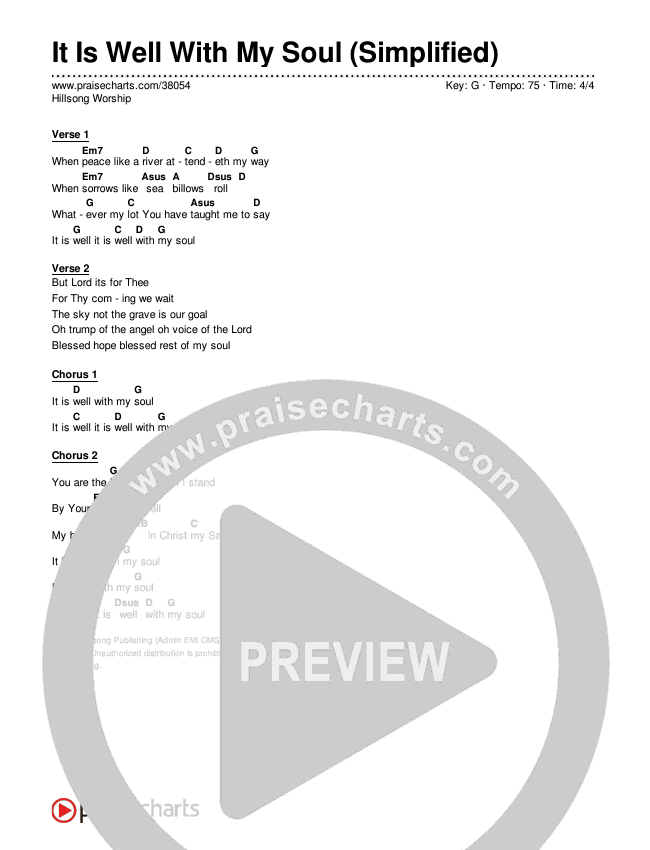 It Is Well With My Soul (Simplified) Chord Chart (Hillsong Worship)