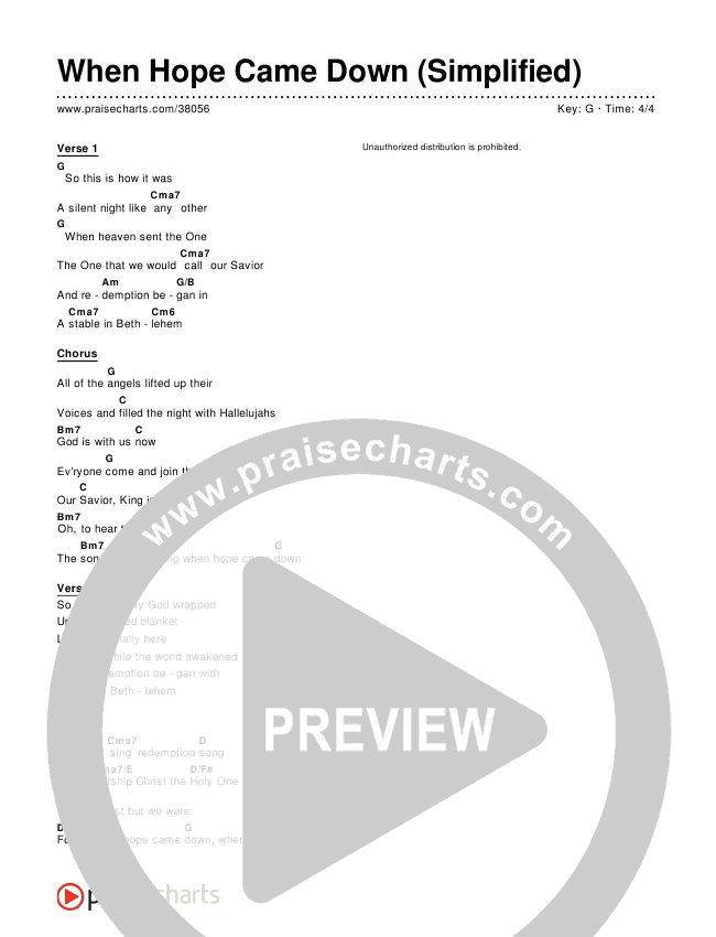 When Hope Came Down  (Simplified) Chord Chart (Kari Jobe)