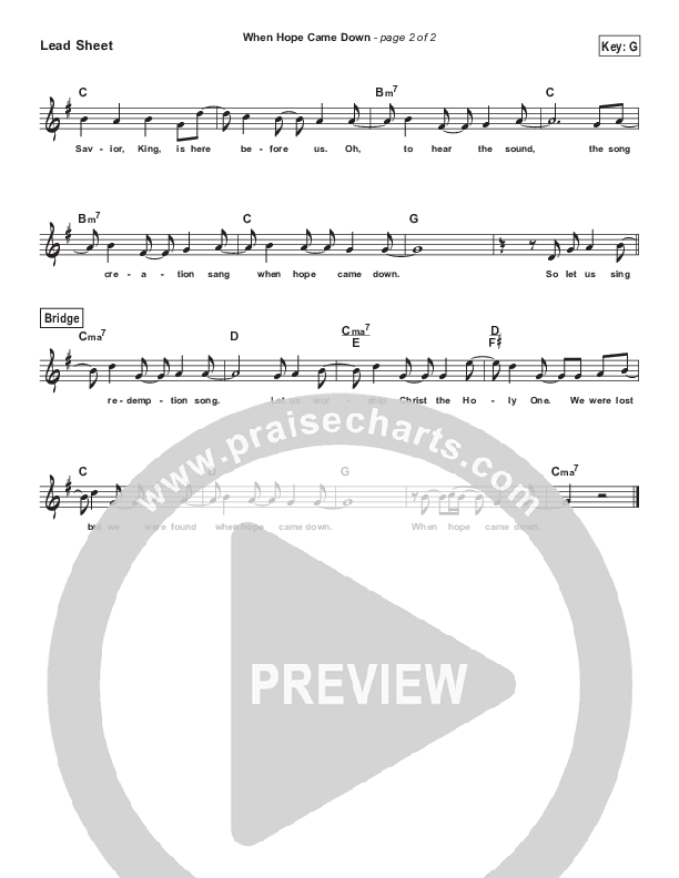 When Hope Came Down  (Simplified) Lead Sheet (Kari Jobe)