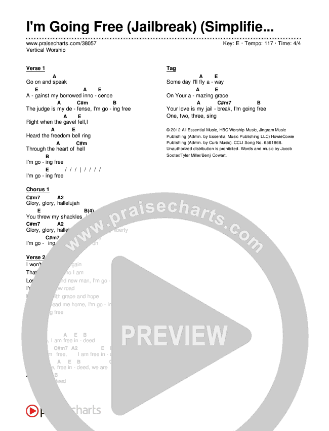 I'm Going Free (Jailbreak) (Simplified) Chord Chart ()