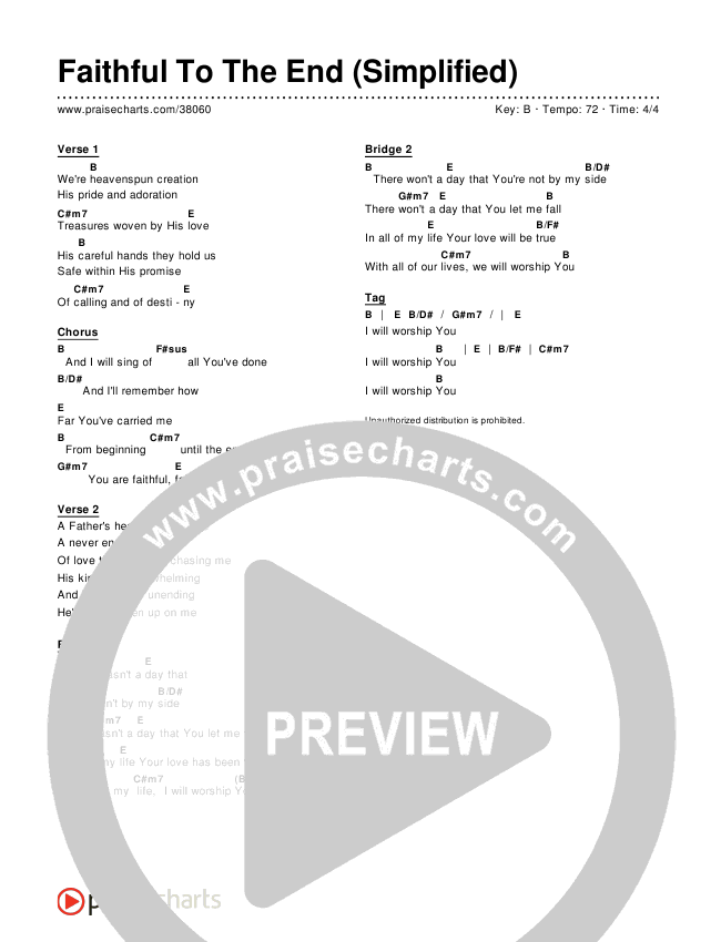 Faithful To The End Simplified Chords Praisecharts
