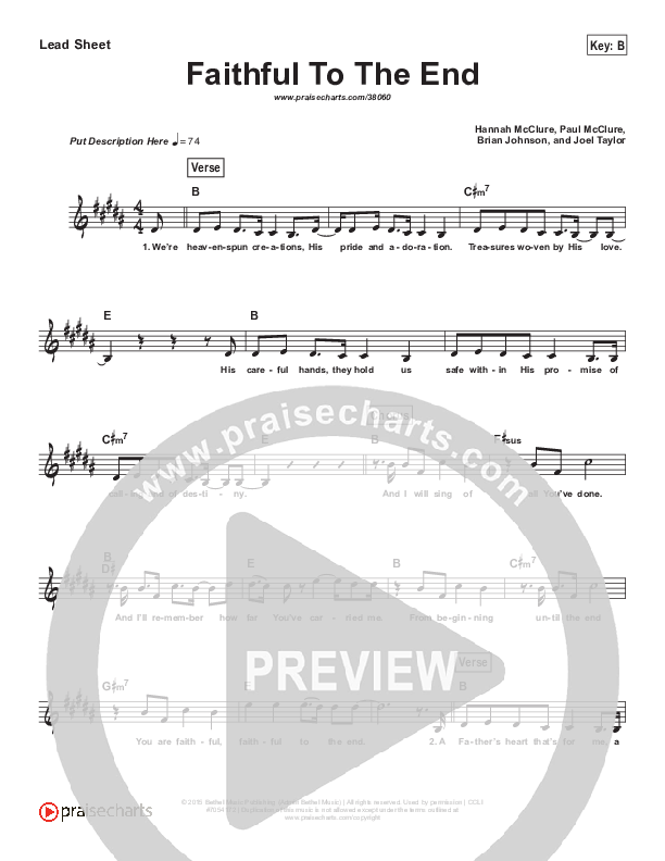 Faithful To The End (Simplified) Lead Sheet ()