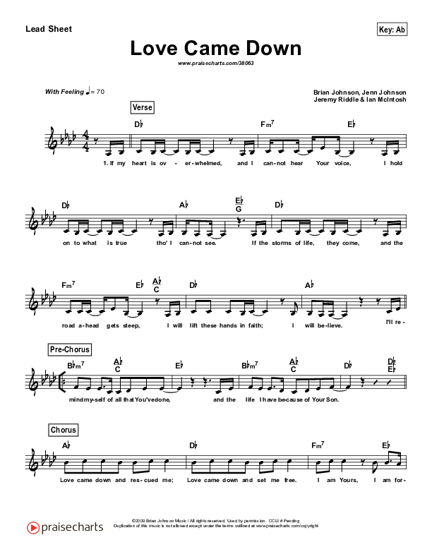 Love Came Down (Simplified) Lead Sheet (Bethel Music)