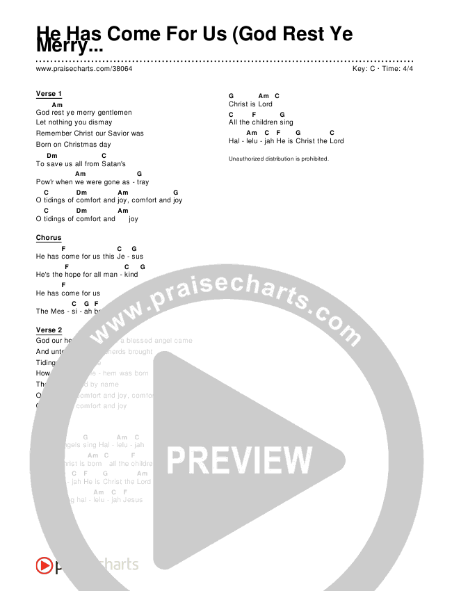 He Has Come For Us (God Rest...) (Simplified) Chord Chart ()