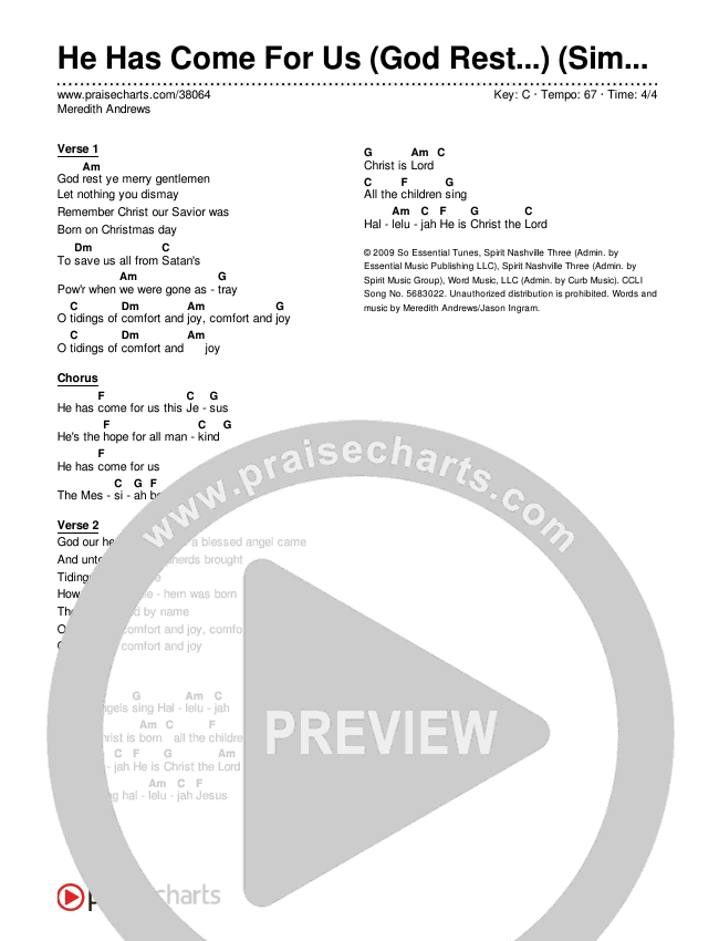 He Has Come For Us (God Rest...) (Simplified) Chord Chart ()