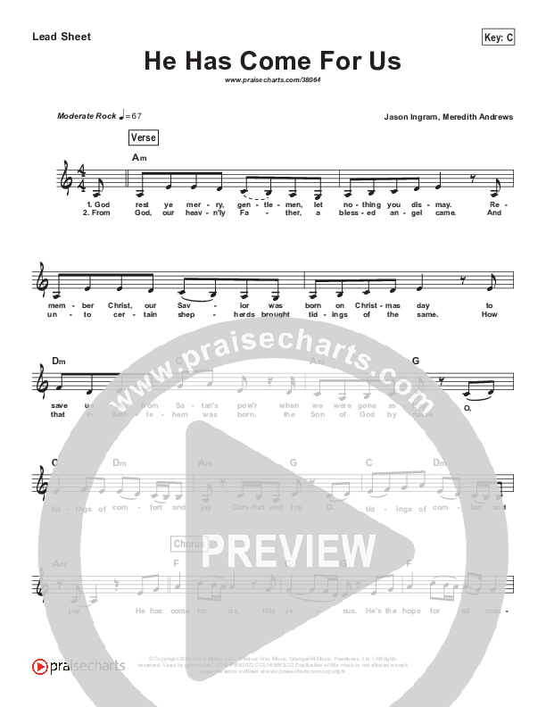 He Has Come For Us (God Rest...) (Simplified) Lead Sheet ()