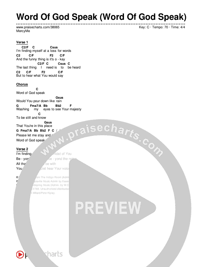 Word Of God Speak (Word Of God Speak) Chord Chart (MercyMe)