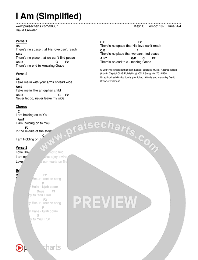 I Am (Simplified) Chord Chart ()