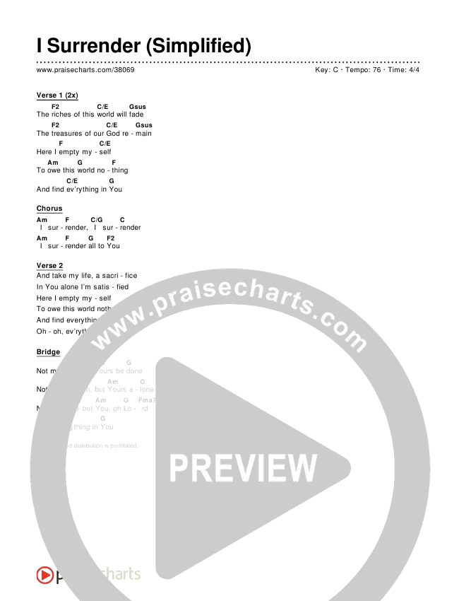 I Surrender (Simplified) Chord Chart ()