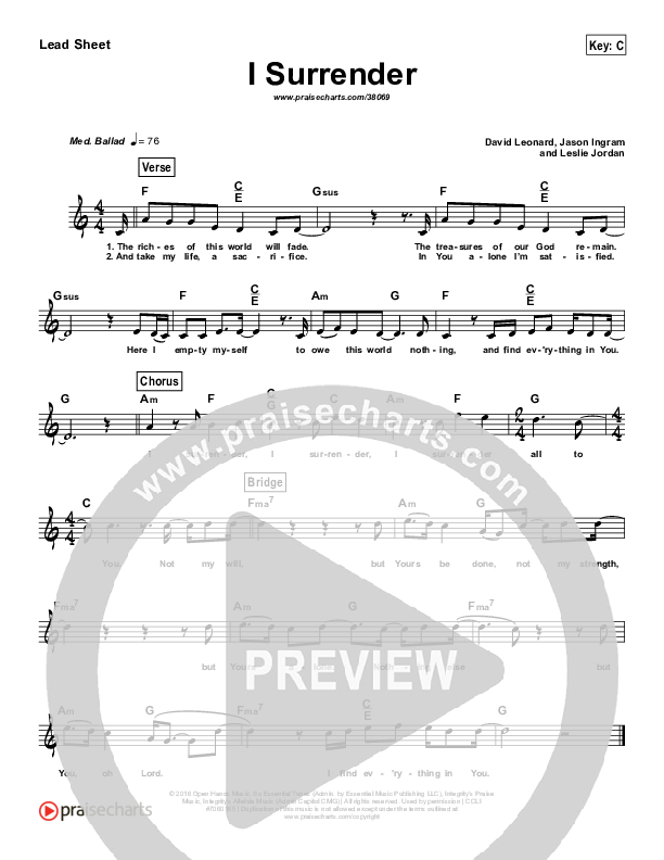 I Surrender (Simplified) Lead Sheet (Melody) ()