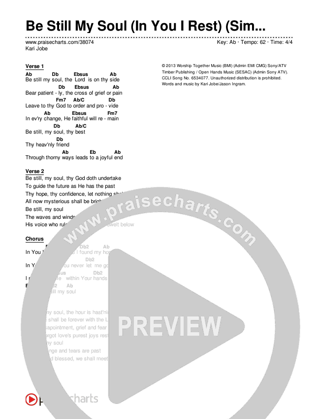 Be Still My Soul (In You I Rest) (Simplified) Chord Chart (Kari Jobe)