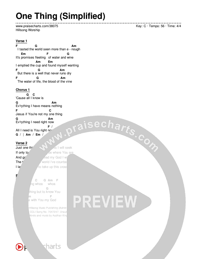 One Thing (Simplified) Chord Chart ()