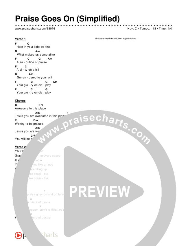 Praise Goes On (Simplified) Chord Chart ()