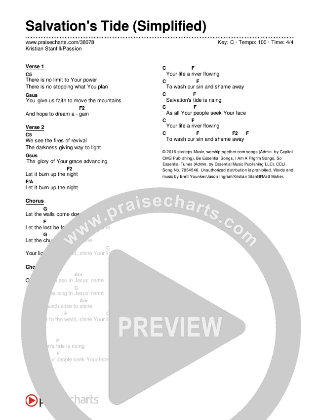 Salvation's Tide (Simplified) Chord Chart ()