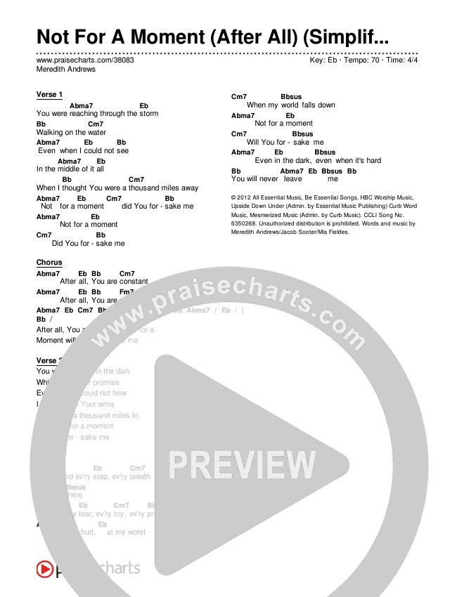 Not For A Moment (After All) (Simplified) Chord Chart ()