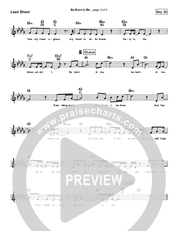Be Born In Me (Simplified) Lead Sheet ()