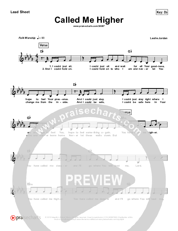 Called Me Higher (Simplified) Lead Sheet ()