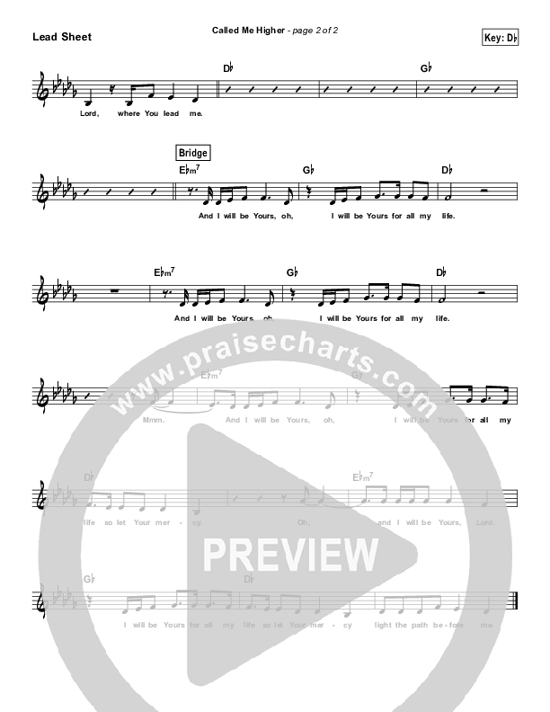 Called Me Higher (Simplified) Lead Sheet ()