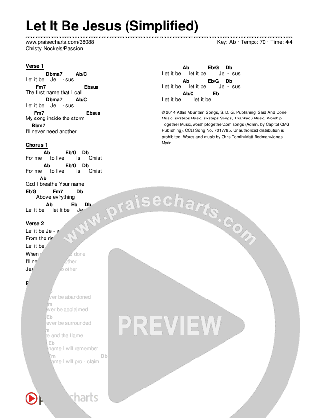 Let It Be Jesus (Simplified) Chord Chart ()