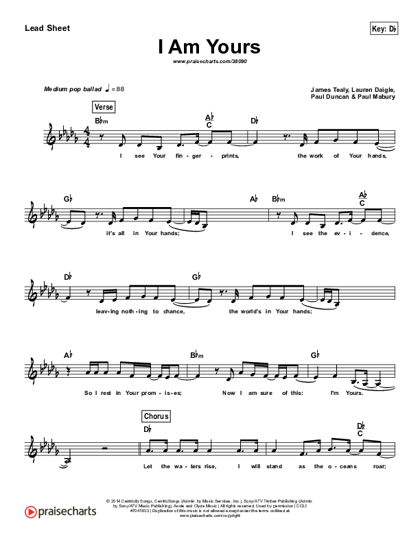 I Am Yours (Simplified) Lead Sheet ()