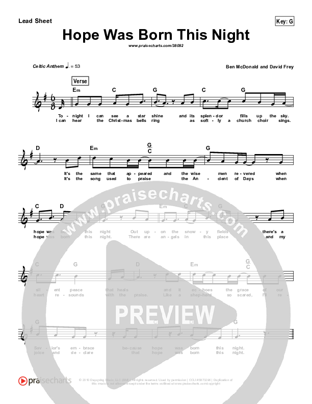 Hope Was Born This Night (Simplified) Lead Sheet ()