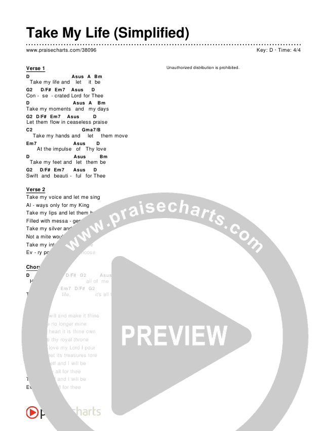 Take My Life (Simplified) Chord Chart (Chris Tomlin / Passion)