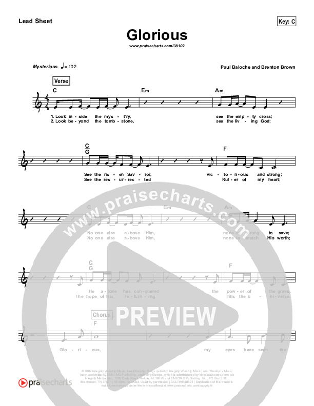 Glorious (Simplified) Lead Sheet (Paul Baloche)