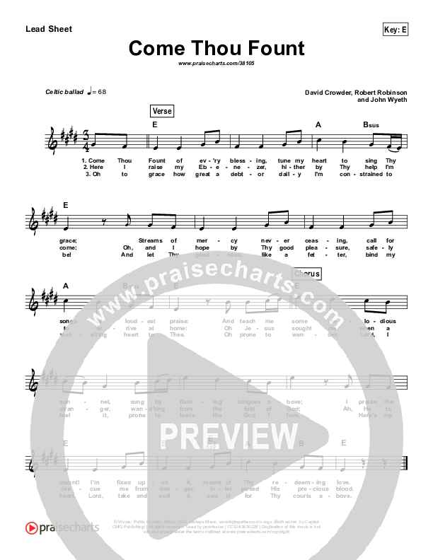 Come Thou Fount  (Simplified) Lead Sheet (Crowder / Passion)