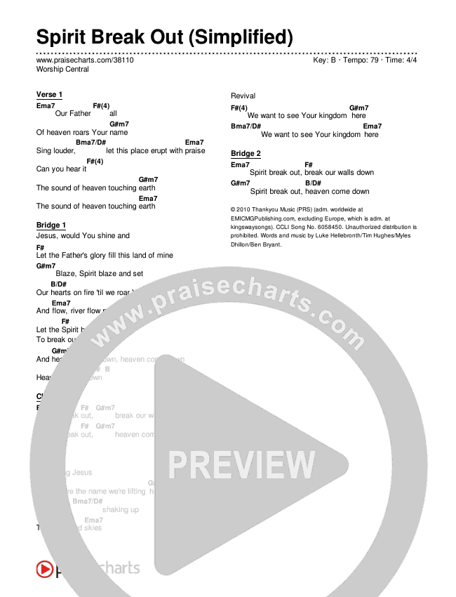 Spirit Break Out (Simplified) Chord Chart ()