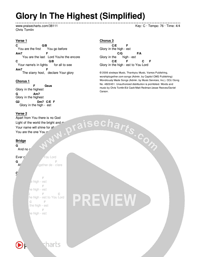 Glory In The Highest (Simplified) Chord Chart ()