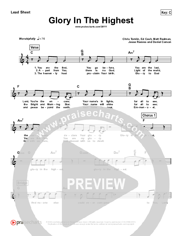Glory In The Highest (Simplified) Lead Sheet ()