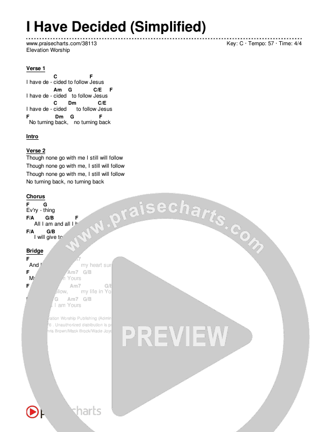 I Have Decided (Simplified) Chord Chart ()