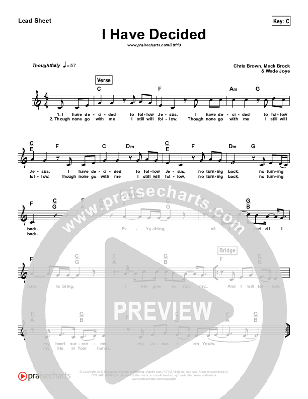 I Have Decided (Simplified) Lead Sheet ()