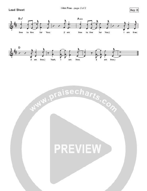 I Am Free (Simplified) Lead Sheet (New Life Worship)