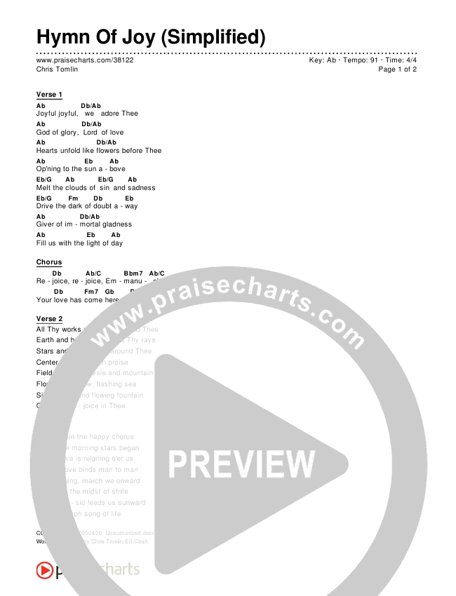 Hymn Of Joy (Simplified) Chord Chart ()