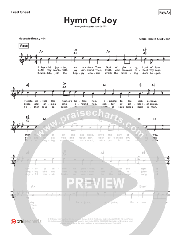 Hymn Of Joy (Simplified) Lead Sheet (Melody) ()