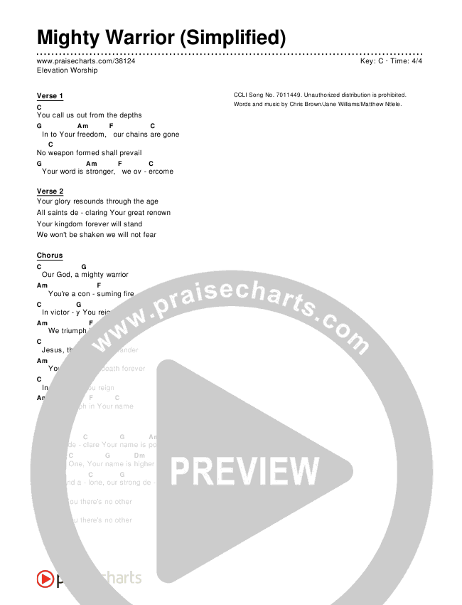 Mighty Warrior (Simplified) Chord Chart ()