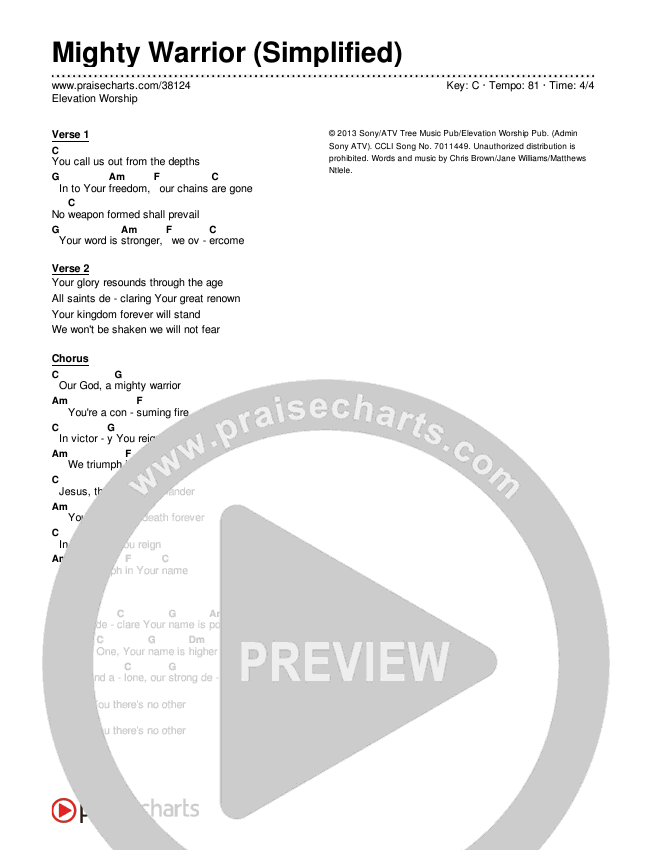 Mighty Warrior (Simplified) Chord Chart ()