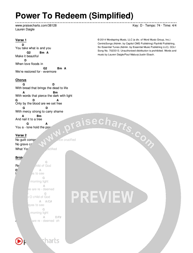 Power To Redeem (Simplified) Chord Chart ()