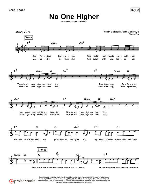 No One Higher (Simplified) Lead Sheet ()