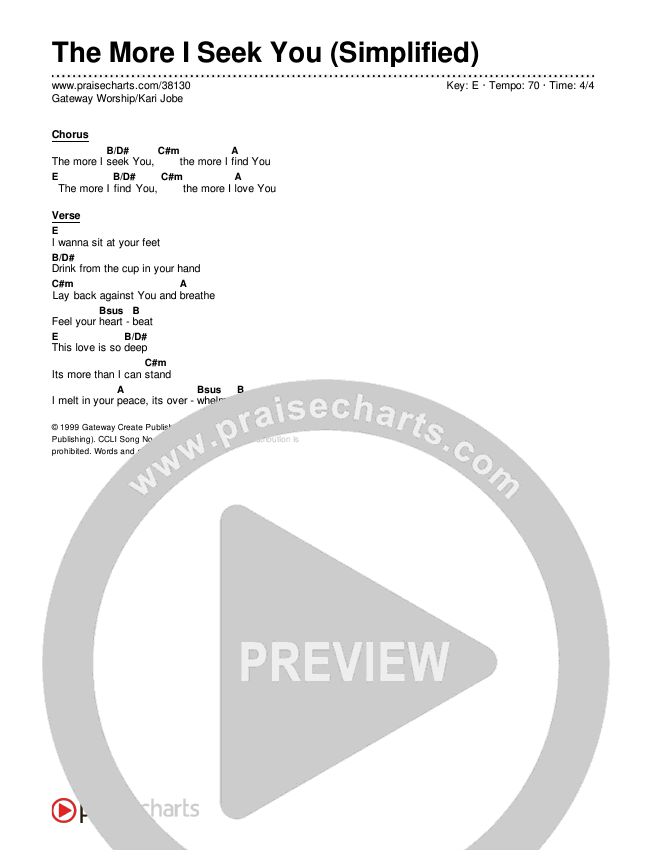 The More I Seek You (Simplified) Chord Chart (Gateway Worship / Kari Jobe)