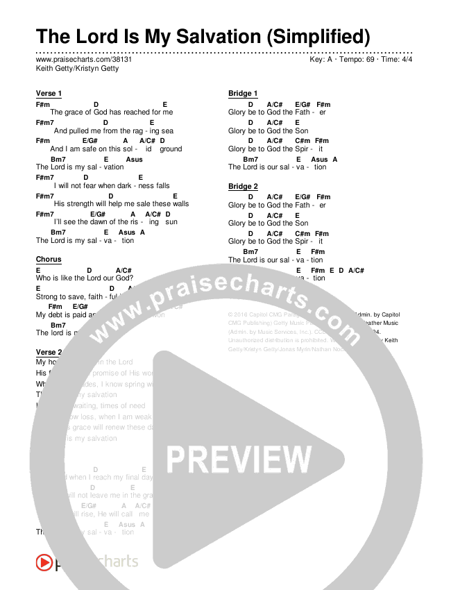 The Lord Is My Salvation (Simplified) Chord Chart ()