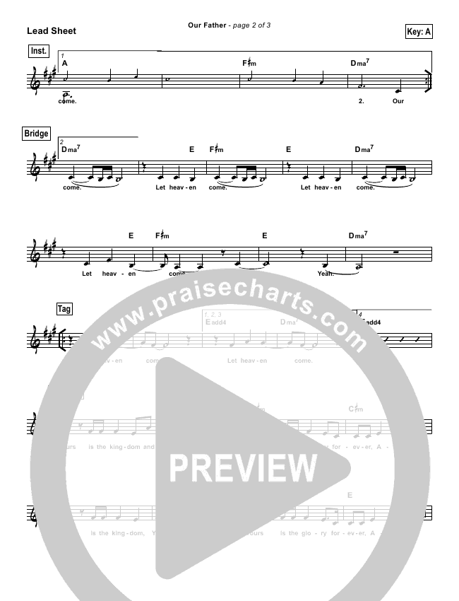 Our Father Simplified Sheet Music Praisecharts Lyrics for our father by marcus meier for tomorrow at 10. our father simplified sheet music