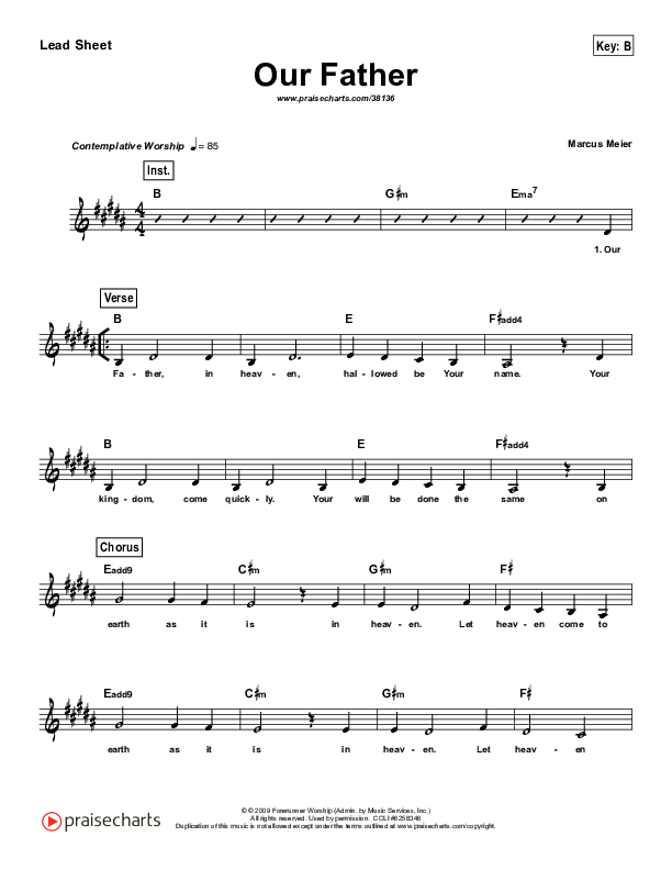 Our Father (Simplified) Lead Sheet (Bethel Music)